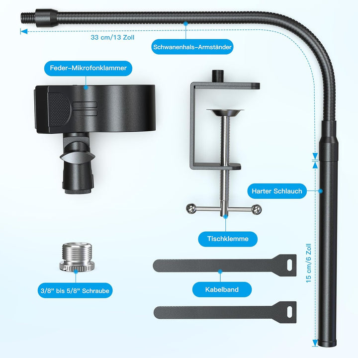ZealSound Mikrofon Arm, kompakter 19-Zoll-Schwanenhals-Mikrofon ständer arm, mit Metall-Schraubadapt