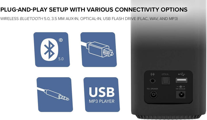 Creative T100 Kompakte 2.0-Hi-Fi-Desktop-Lautsprecher, bis zu 80W Spitzenleistung mit Bluetooth 5.0,