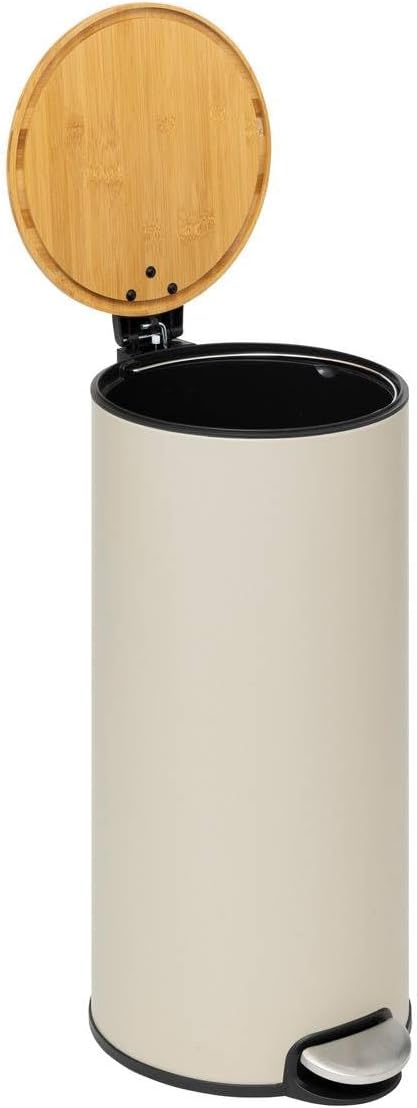 5five – Moderner Treteimer in Beige – 30 l – Bambusdeckel, herausnehmbarer Eimer – Für Zuhause, Wasc