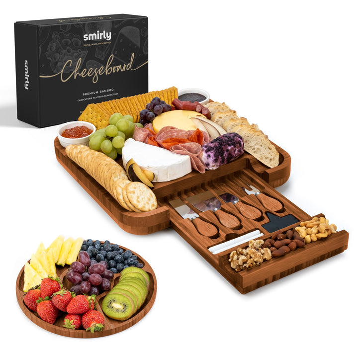 SMIRLY Charcuterie Boards Set – Grosses Bambus-Käsebrett-Set – Hauseinweihungsgeschenke, neues Zuhau