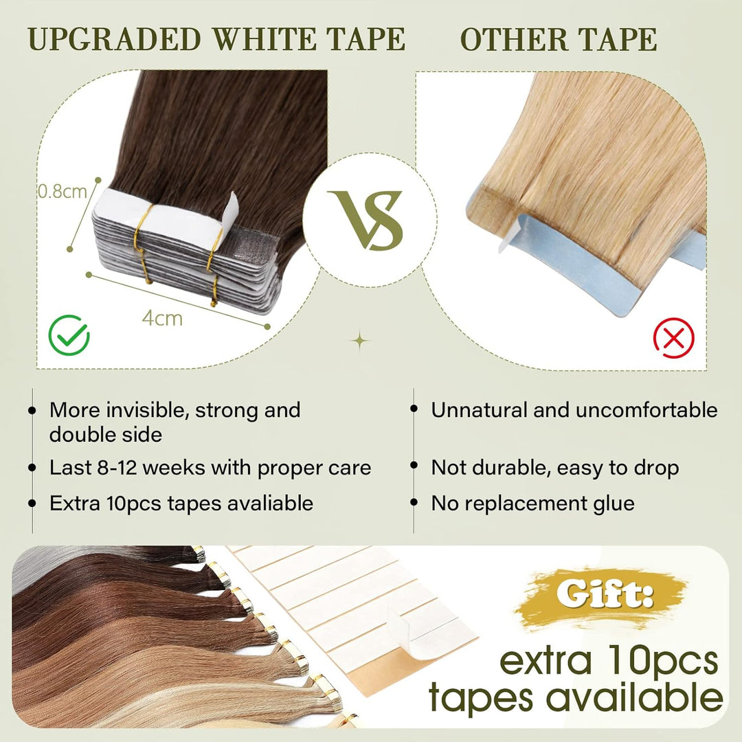 Benehair Tape in Extensions Echthaar, Invisible Tape Extensions Echt Haar, 20Pcs 30g Haarverlängerun