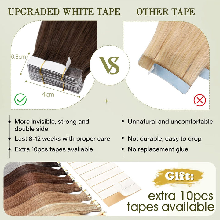 Benehair Tape in Extensions Echthaar, Invisible Tape Extensions Echt Haar, 20Pcs 30g Haarverlängerun