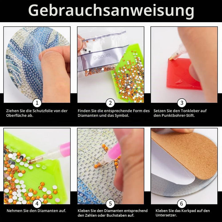 Diamond Painting Untersetzer, DIY Diamant Malerei Glasuntersetzer mit Halter, rutschfest Getränke Un