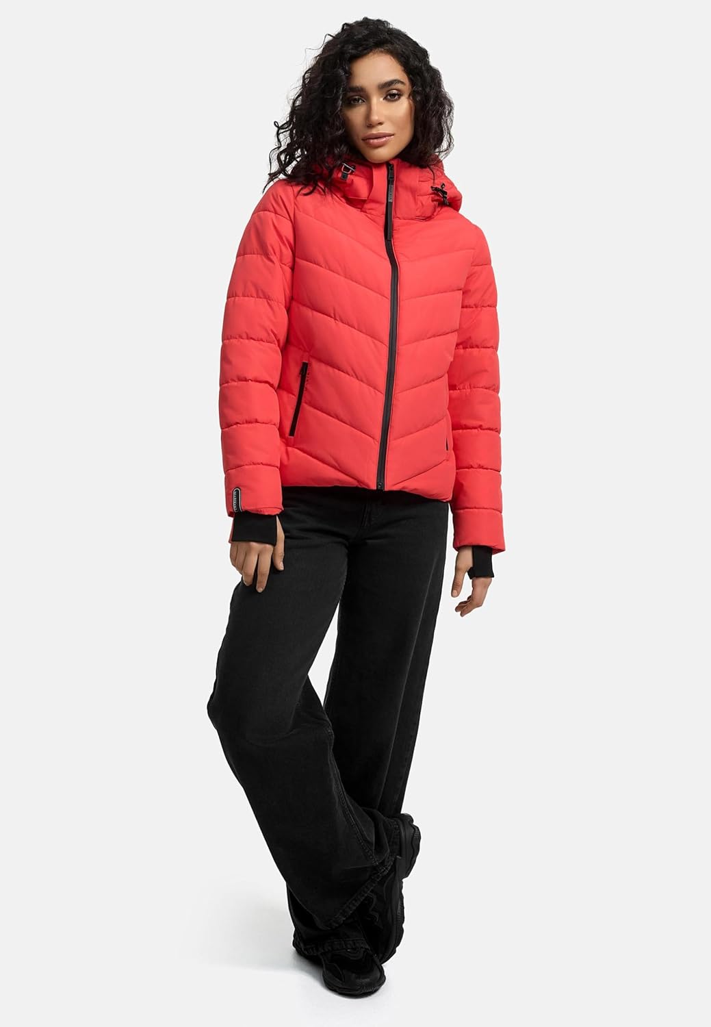 MARIKOO Damen Winterjacke warme Steppjacke mit abnehmbarer Kapuze Samuiaa XVI XS-3XL XS Coral Red, X