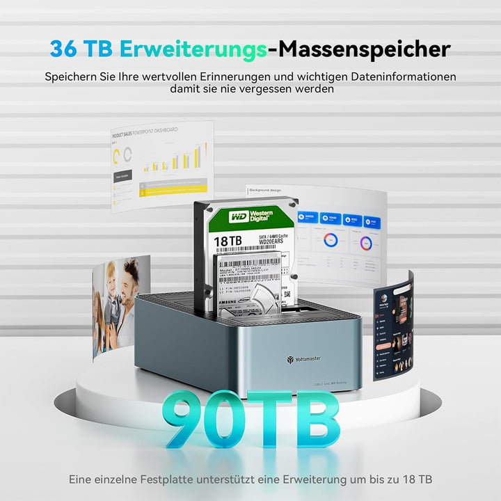 Yottamaster 5 Bay Offline-Klonen Festplatten Dockingstation Aluminium für 2,5/3,5 Zoll, USB 3.2 Gen1