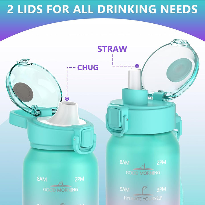 SLUXKE Trinkflasche Edelstahl 1000ml mit Zeitmarkierung, 1L Thermosflasche mit Auslaufsichere Deckel