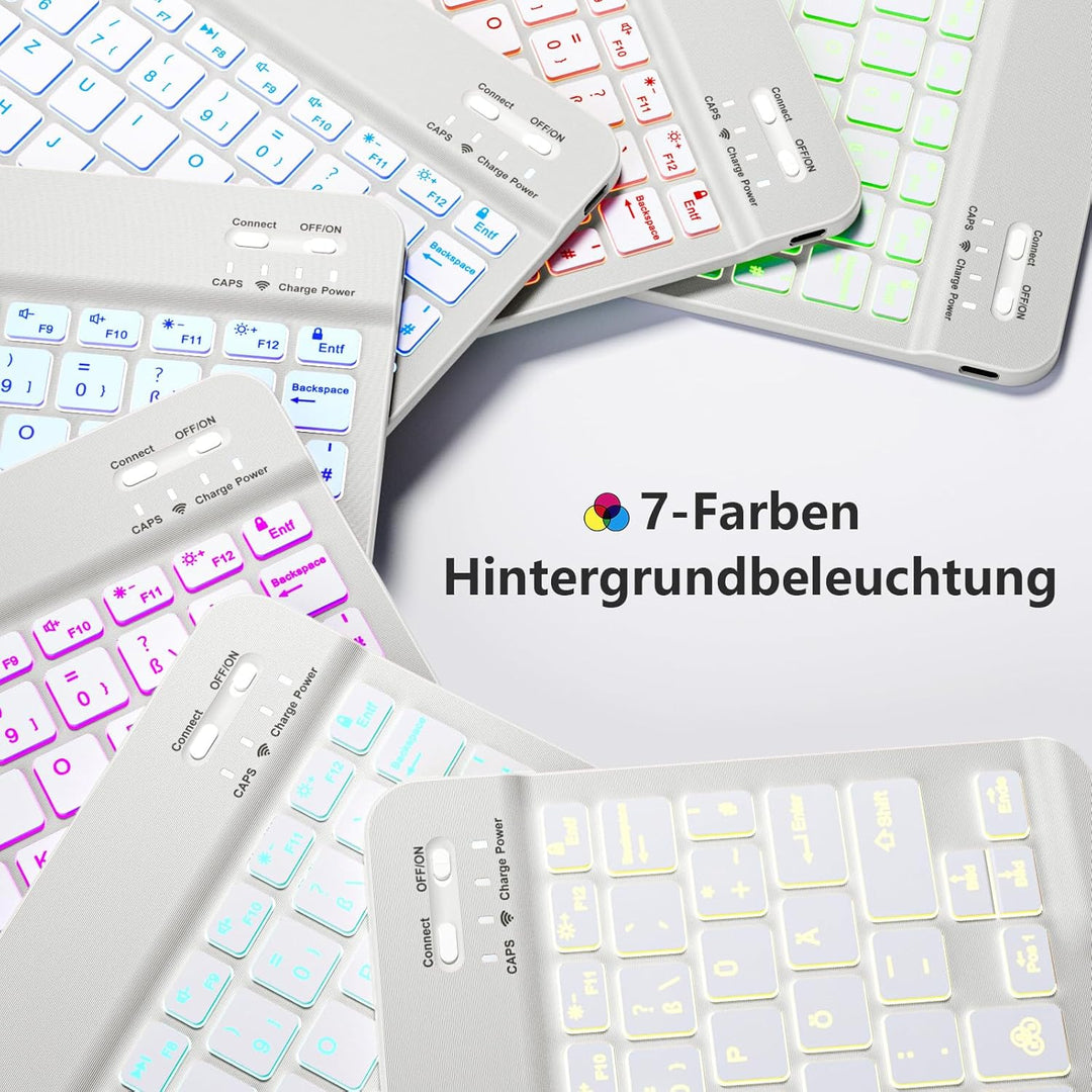 Hülle mit Tastatur für iPad 11 Generation A16/10 Generation (11/10.9 Zoll, 2025/2022), 7-farbige Bel