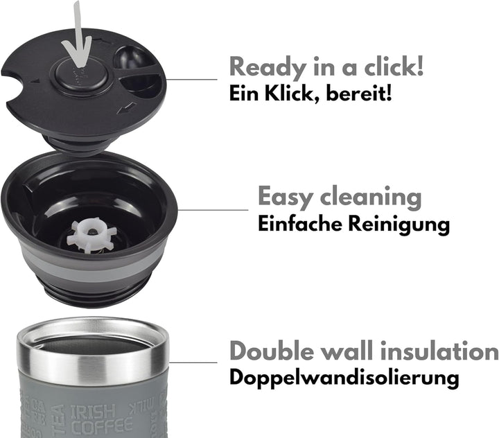 Milu Thermobecher 370ml 450ml Isolierbecher Kaffeebecher to go - 100% Auslaufsicher - Trinkbecher au