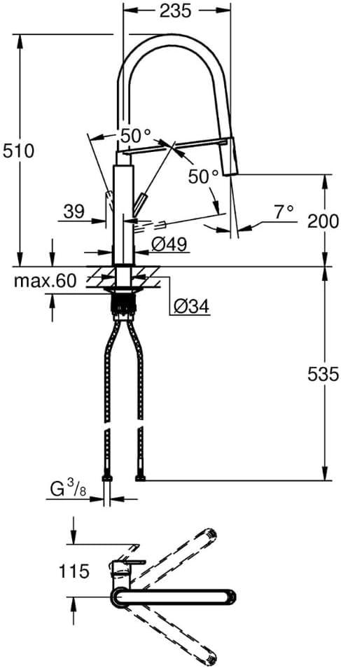 GROHE Feel - Einhand-Spültischarmatur (Profi-Brause, Schwenkbereich 360°), supersteel, 31489DC0