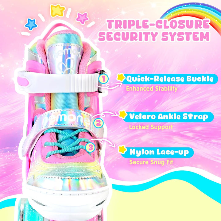 NEMONE Rollschuhe für Mädchen Kinder 4 Grössen Verstellbar Blau Violett Rollschuhe für Kinder Drinne