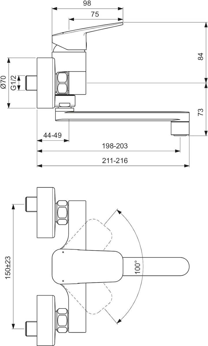 Ideal Standard BD341AA Ceraplan Wand-Küchenarmatur Aufputz Auslauf 200mm Chrom, Auslauf 200mm Chrom