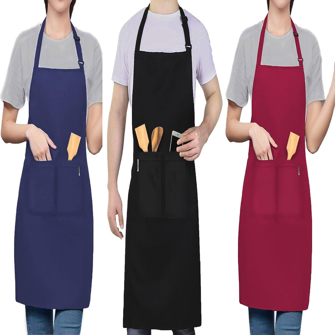 LEFUNDA® Kochschürze Wasserdicht Schürze mit 3 Taschen Verstellbare Grillschürze mit langen Bändern