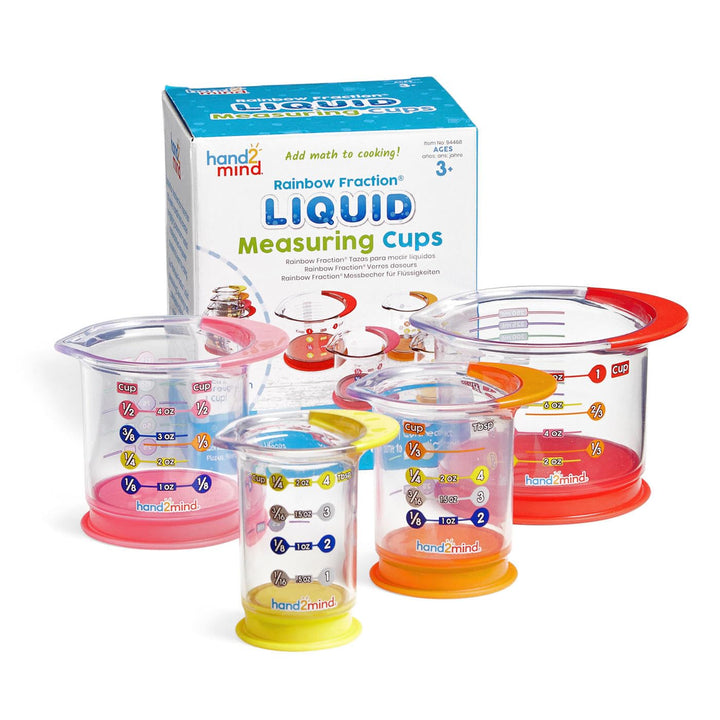 Learning Resources Rainbow Fraction Flüssigkeiten-Messbecher, 4er-Set Messbecher für Kinder, mit Tro