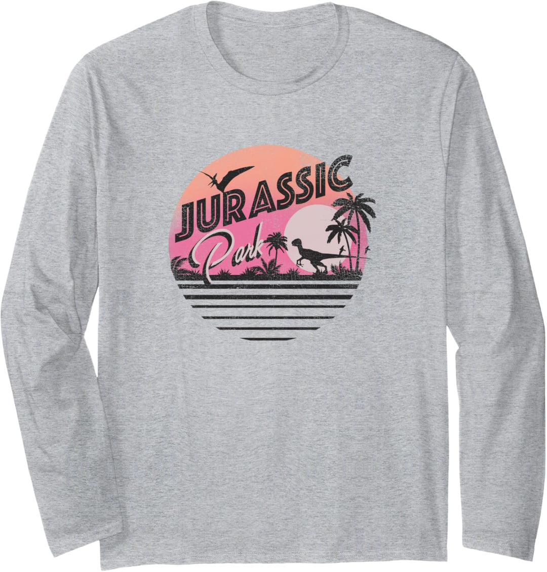 Jurassic Park Neon Sunset Retro Style Logo Langarmshirt