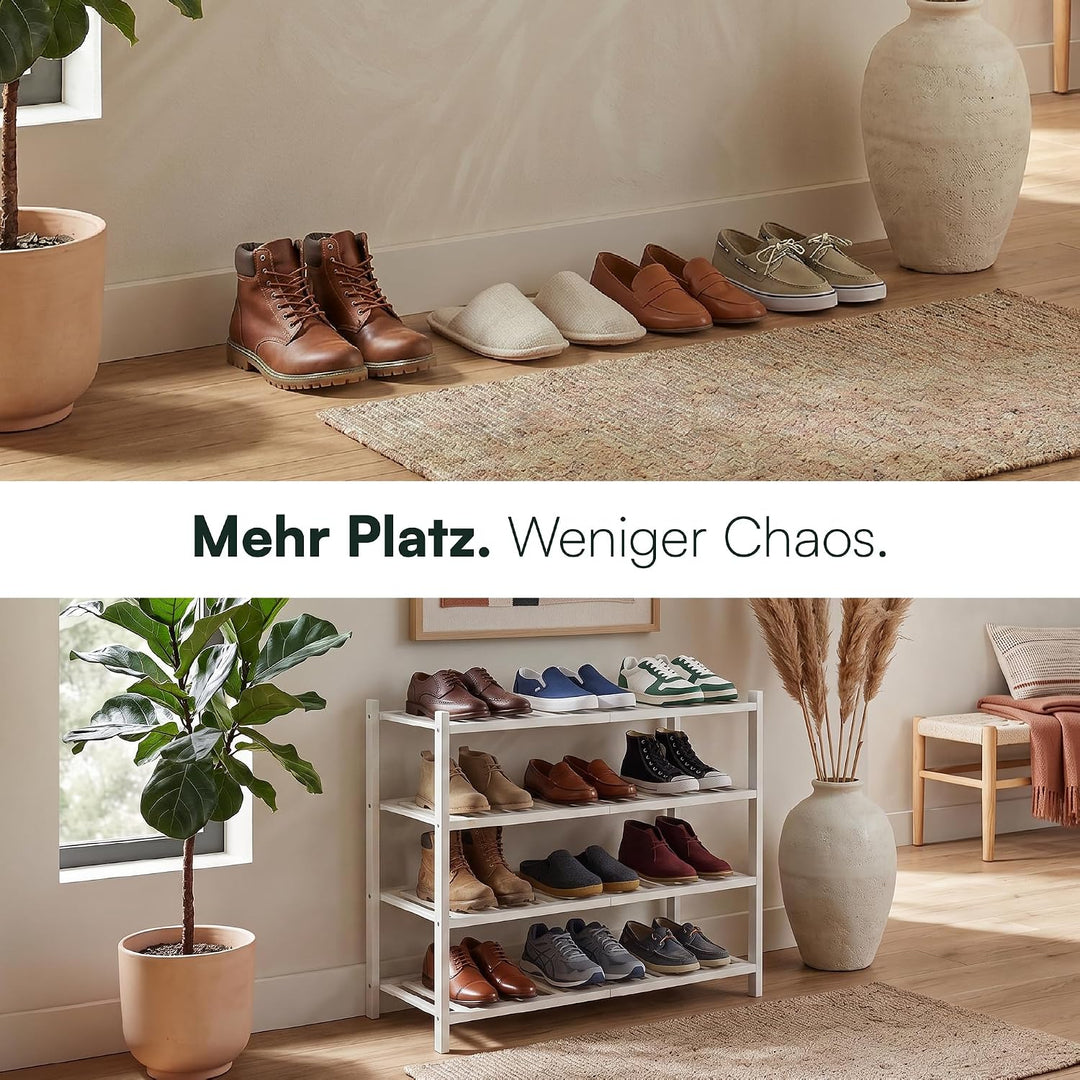 BAM BOO BOX - Schuhregal aus Bambus, Schuhablage mit 4 Ebenen, 68 x 28 x 64 cm, Erweiterbar Stapelba