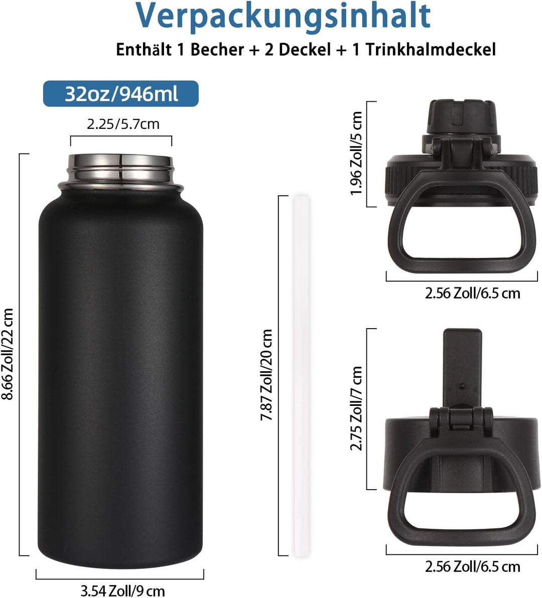 Volhoply 1 Liter Trinkflasche Edelstahl Zwei Packungen,Doppelwandig Vakuum Isolierte Thermosflasche