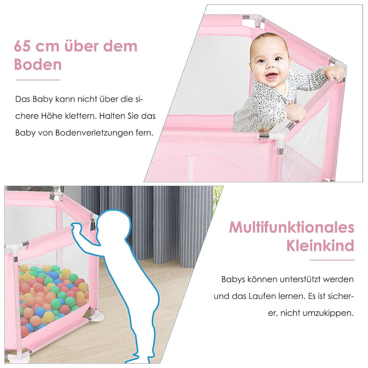 Faltbarer Laufstall Baby 128×110×65 cm – sechseckiger Laufgitter Baby mit atmungsaktiven Netz-Seiten