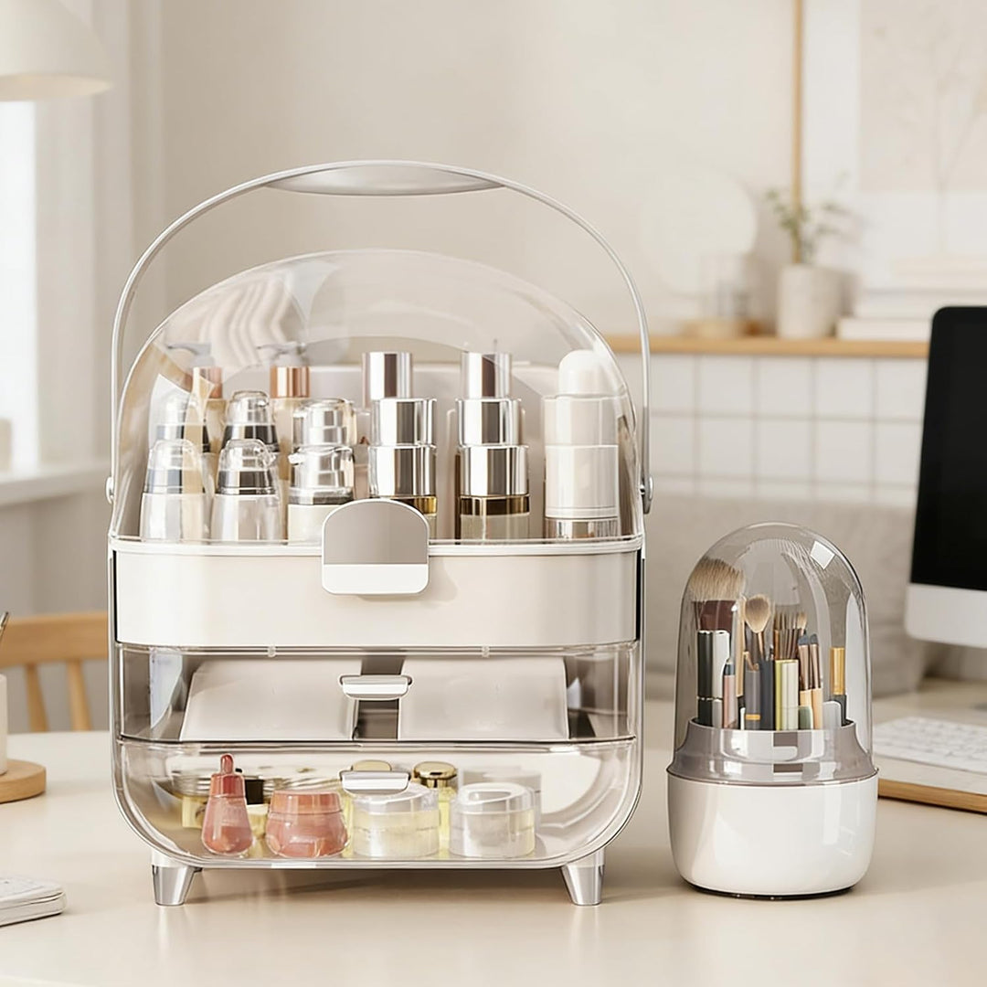 2 StüCk Make Up Organizer &amp; Drehbar Pinselhalter, GrossE KapazitäT ParfüM Organizer, Kosmetik Organi