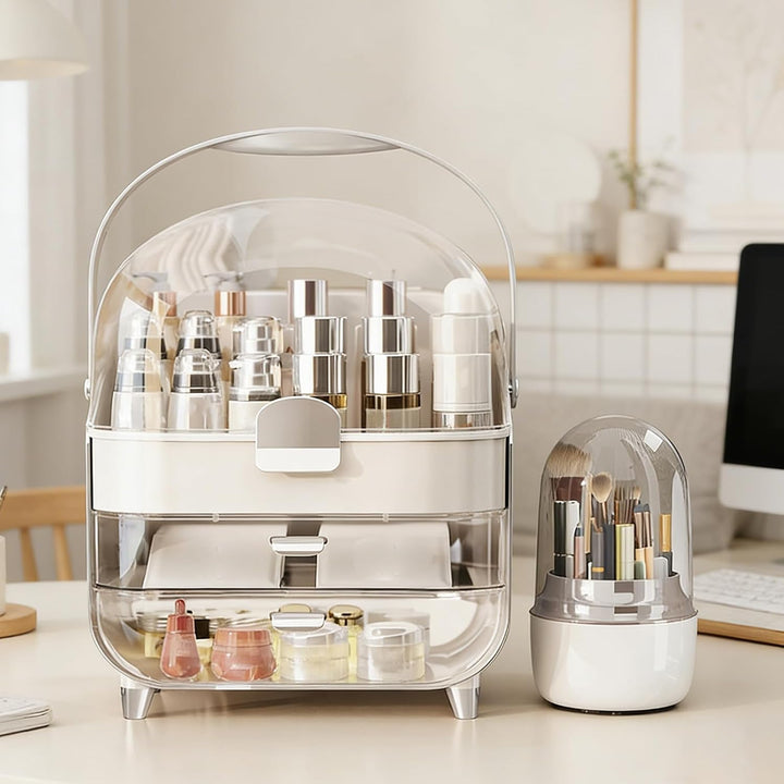 2 StüCk Make Up Organizer &amp; Drehbar Pinselhalter, GrossE KapazitäT ParfüM Organizer, Kosmetik Organi