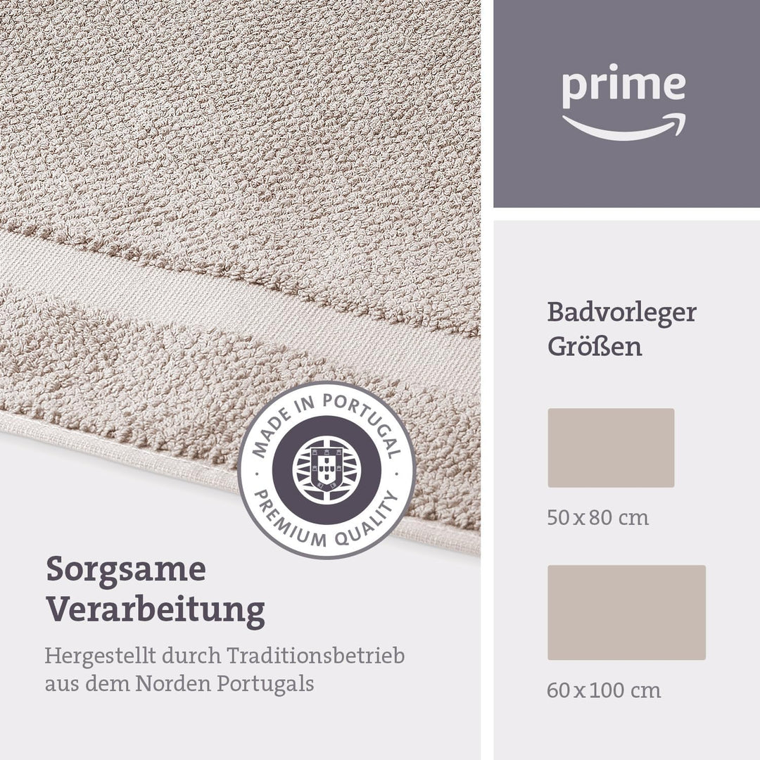 herzbach home Badvorleger 100% Baumwolle | Duschvorleger | 1.000 g/m² | Saugfähig | Waschbar (Sandgr