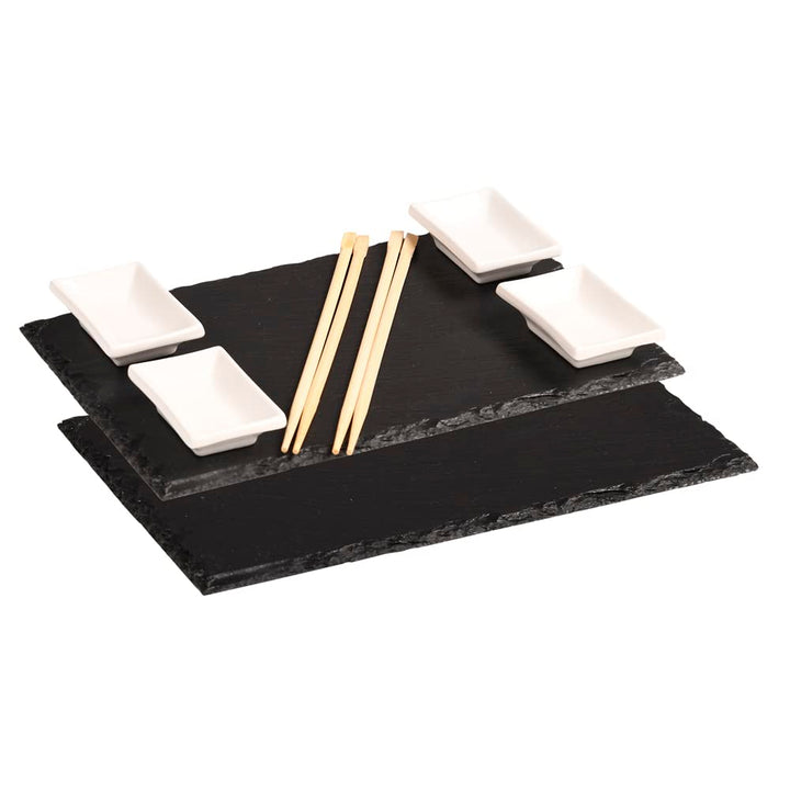 Kesper | 2 Schieferplatten mit 4 Dipschalen + 10 Ess-Stäbchen, Material: Schiefer, Masse: B: 30 x T: