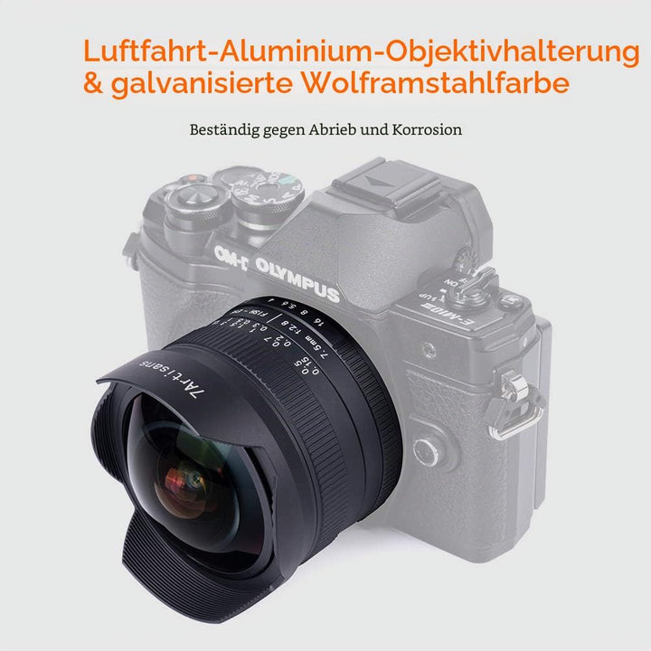 7artisans 7.5mm F2.8 II V2.0 Fisheye-Objektiv mit 190° Blickwinkel, für MFT-Kameras mit M4/3-Mount G