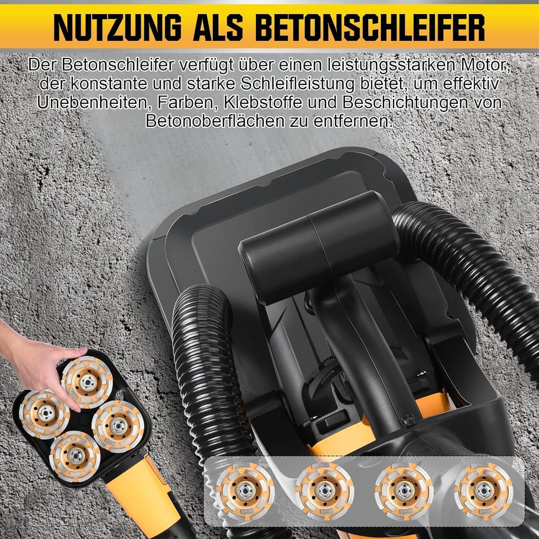 3800W Betonschleifer Betonfräse mit Langer Handgriff & Leistungsstarkem Motor | 4 x Schleiftopf | Ø1