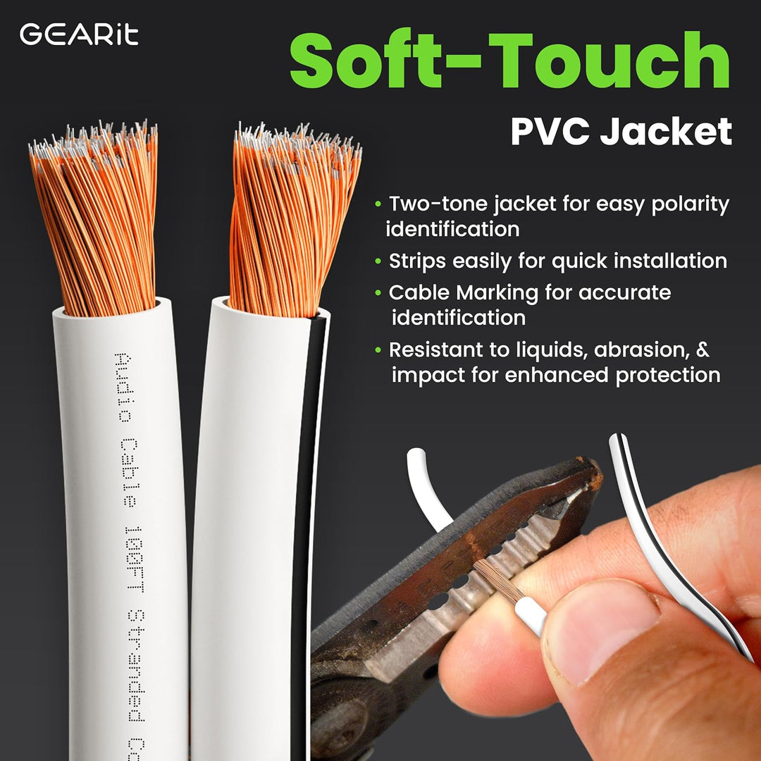 GearIT mit 1,2 Lautsprecher Draht (100 Fuss/30,48 Meter) schwarz 200 Feet weiss, 200 Feet wei&#xDF;