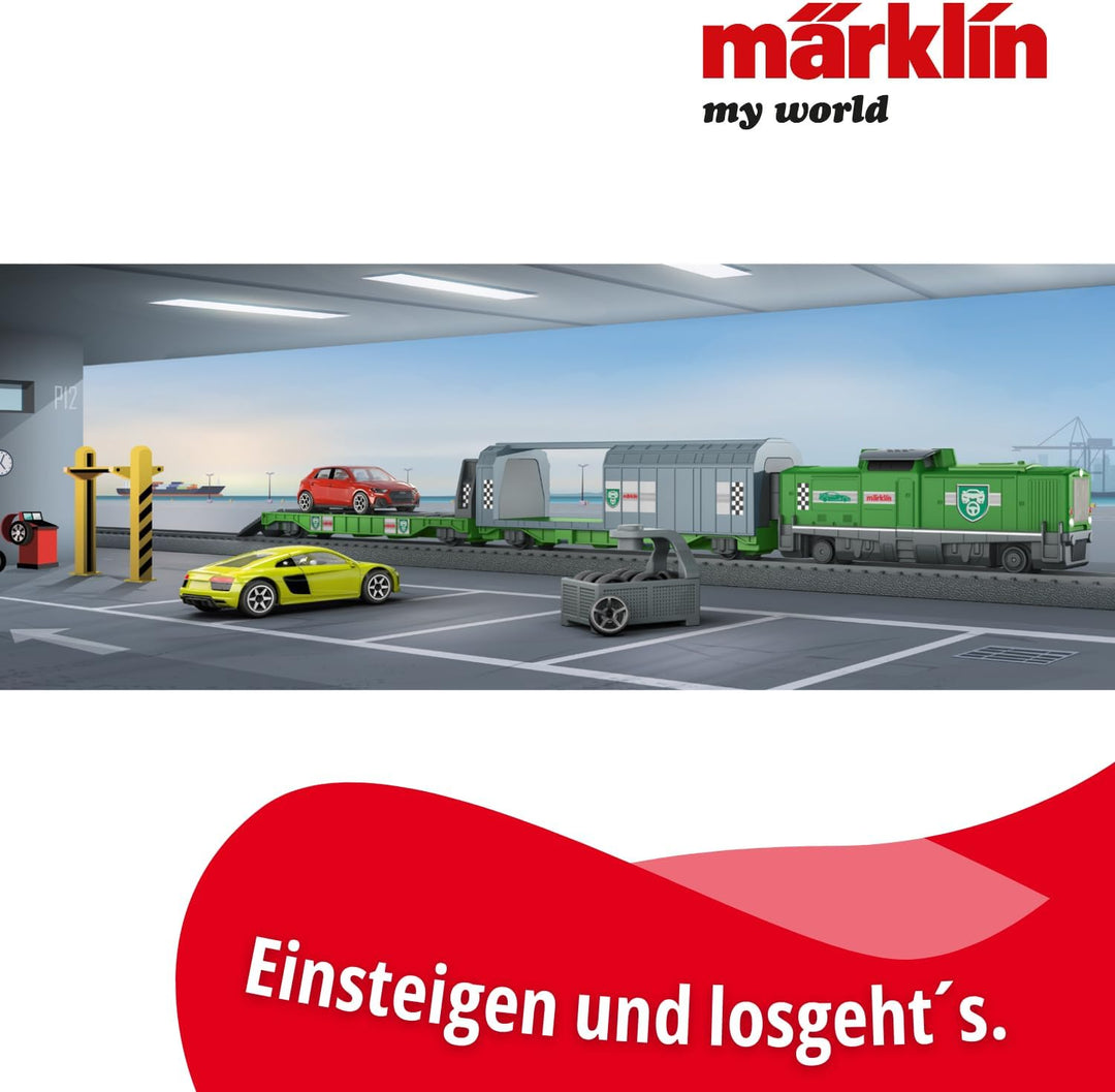 Märklin My World - 29347 Startpackung Autotransport – Lokomotive mit Waggons & Autos – Licht, Sound,