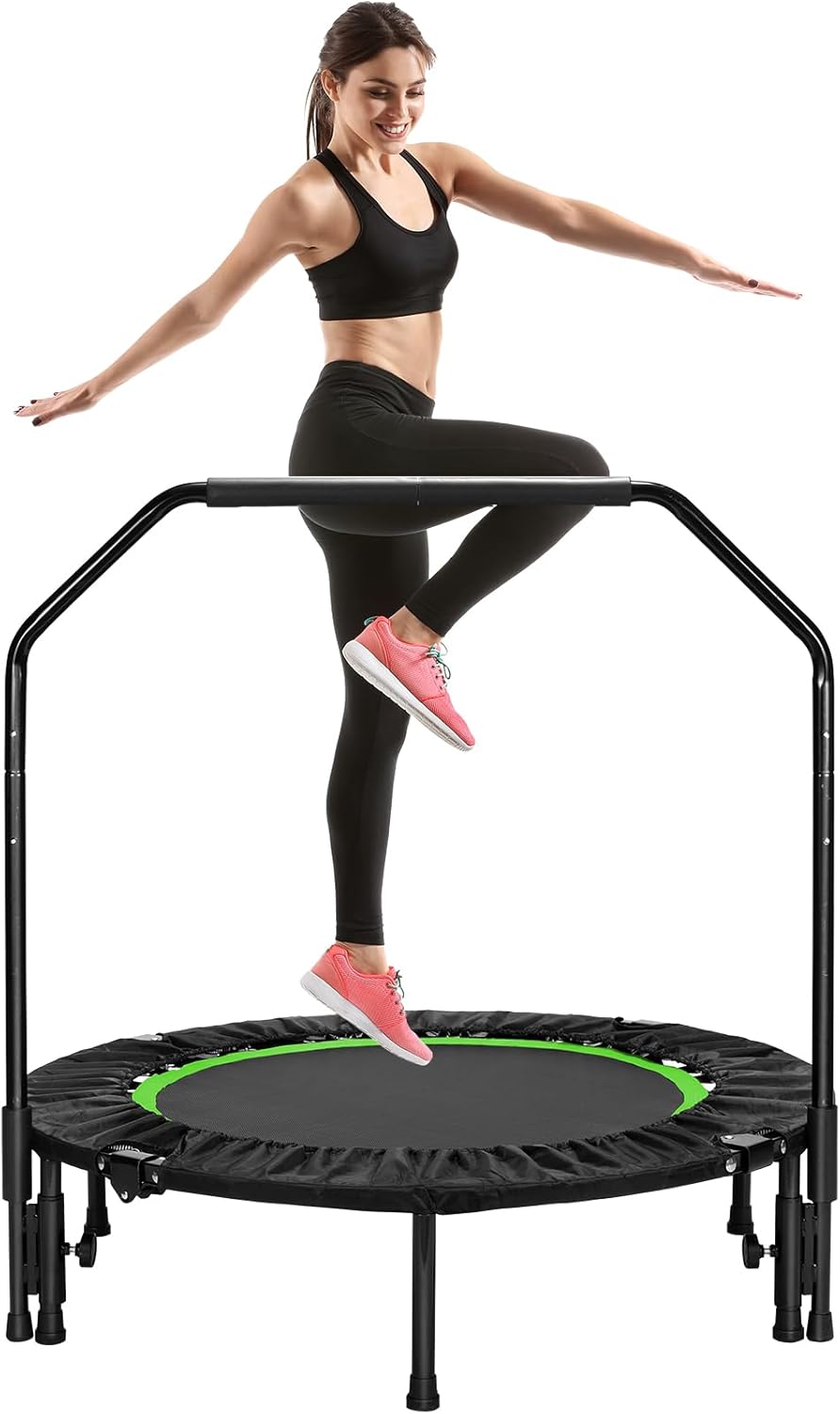 LIFERUN Fitness Trampolin Indoor Ø101cm,Tragfähigkeit 150 kg,Workout Rebounder,mit 3 Verstellbare Ha