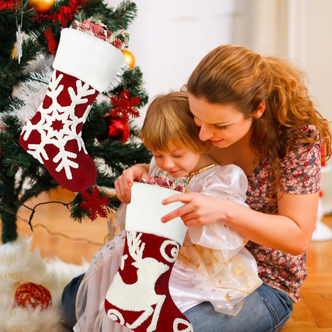 Weldomcor Weihnachtsstrumpf 3er Set, 50cm Weihnachtsstrümpfe Kamin Bestickte Elch Schneeflocke hänge