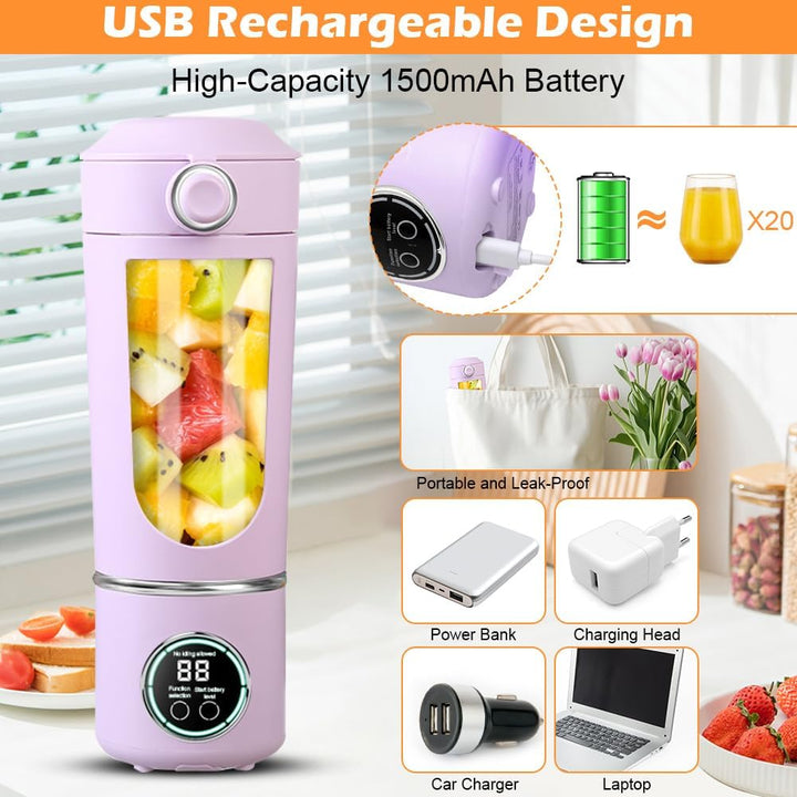 700 ml Tragbarer Mixer, Wiederaufladbarer Kleiner Entsafter, Smoothie Maker mit 12 Rostfreien Klinge