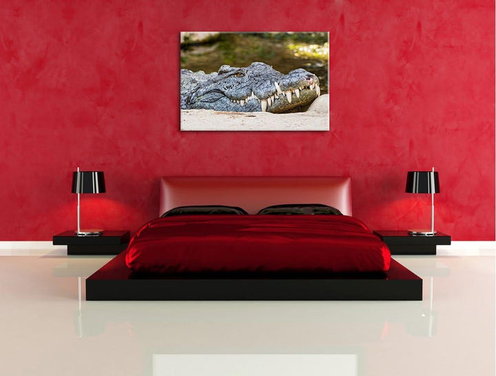 Pixxprint gigantisches Krokodil auf Leinwand, XXL riesige Bilder fertig gerahmt mit Keilrahmen, Kuns