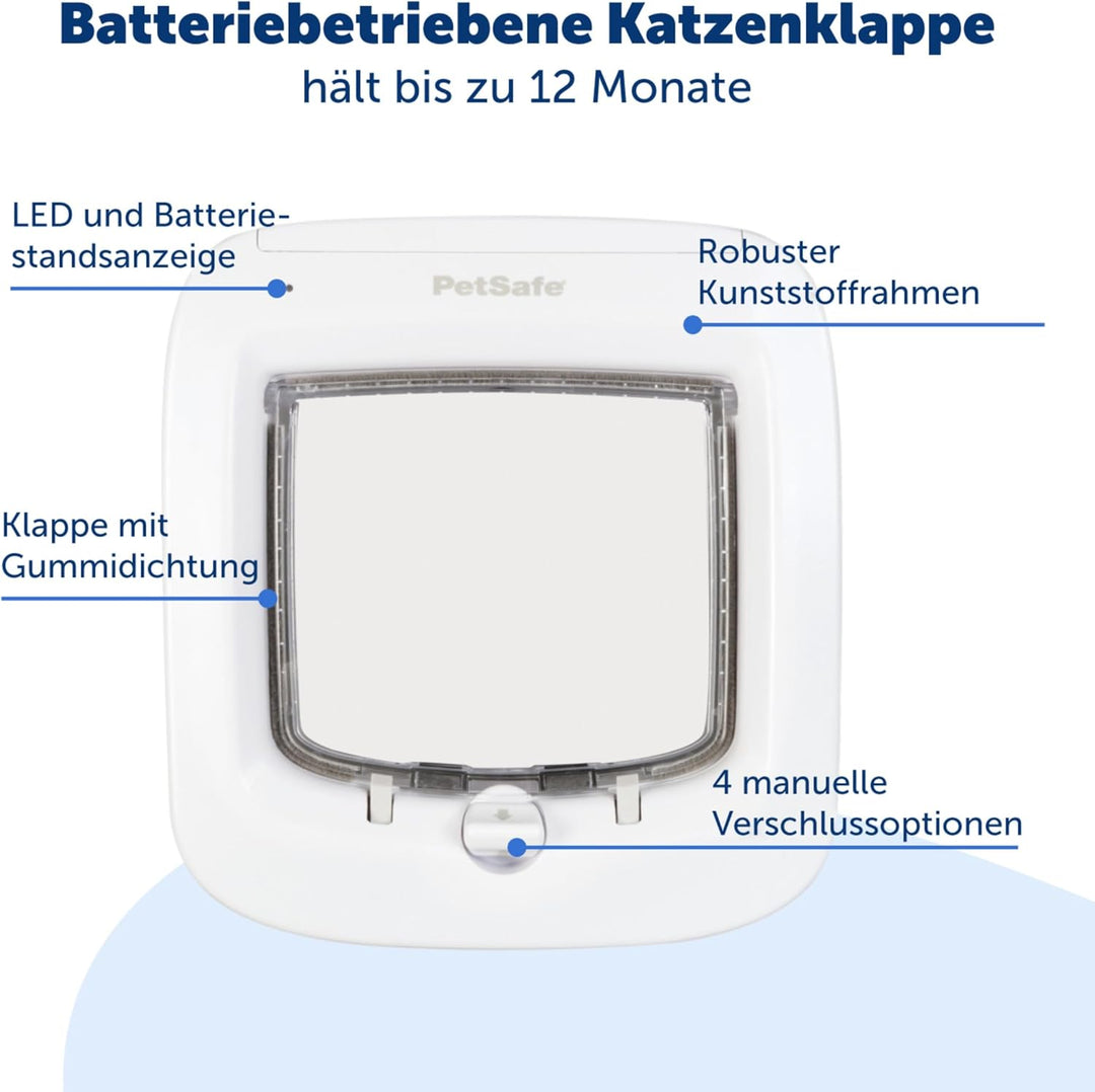 PetSafe Mikrochip-Katzenklappe, batteriebetriebene Haustierklappe, 4-Wege-Verriegelung und einfache