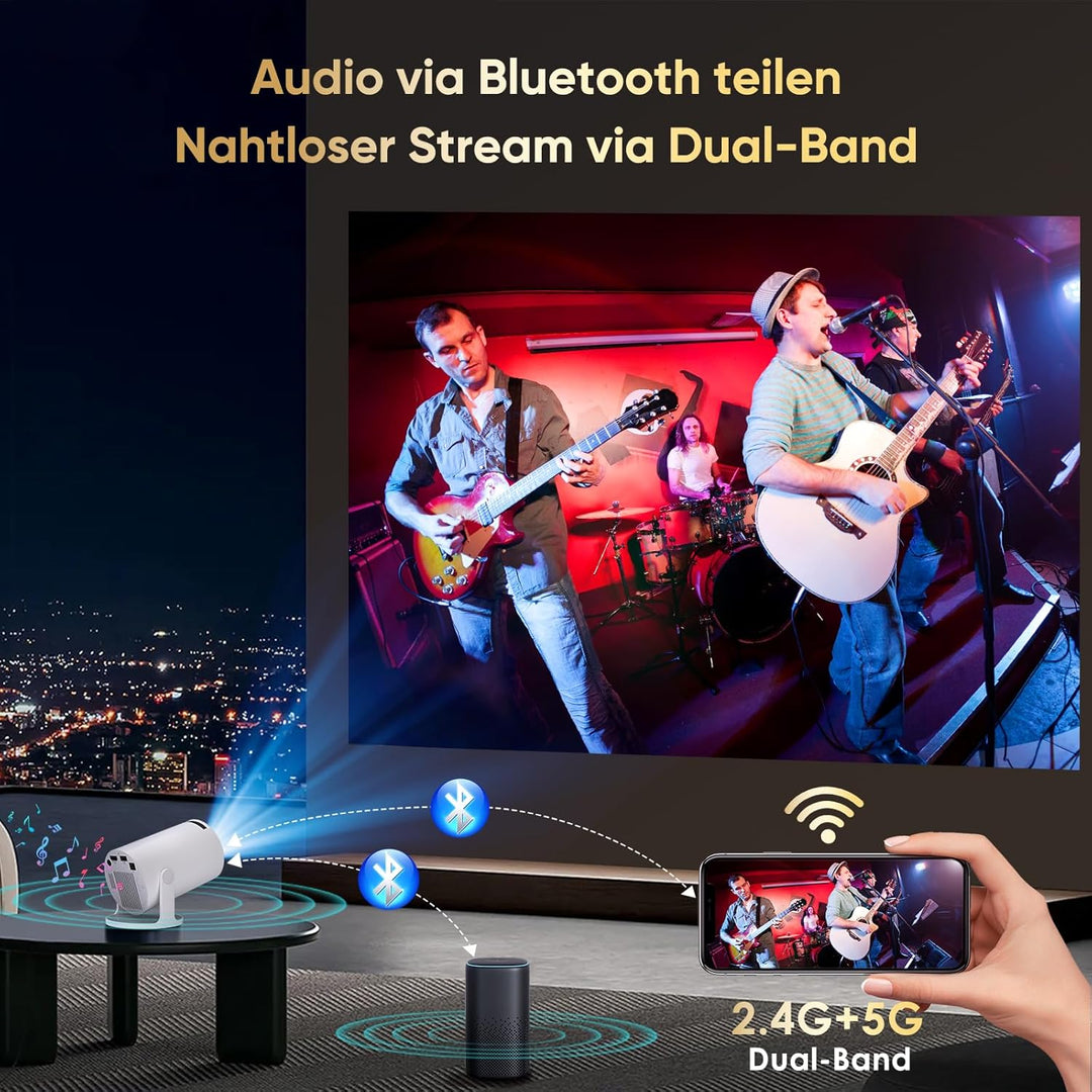 Wielio 2025 Neuer Mini Beamer mit WiFi und Bluetooth, Android 11 und integrierten Apps, Native 1080P