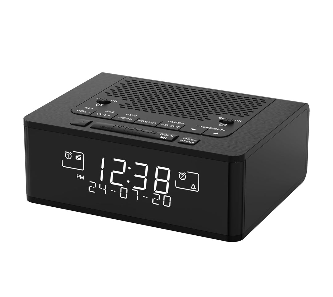 Radiowecker mit Bluetooth Lautsprecher, Digital-FM-Radio mit Schlummer Funktion, Dimmer Steuerung, H