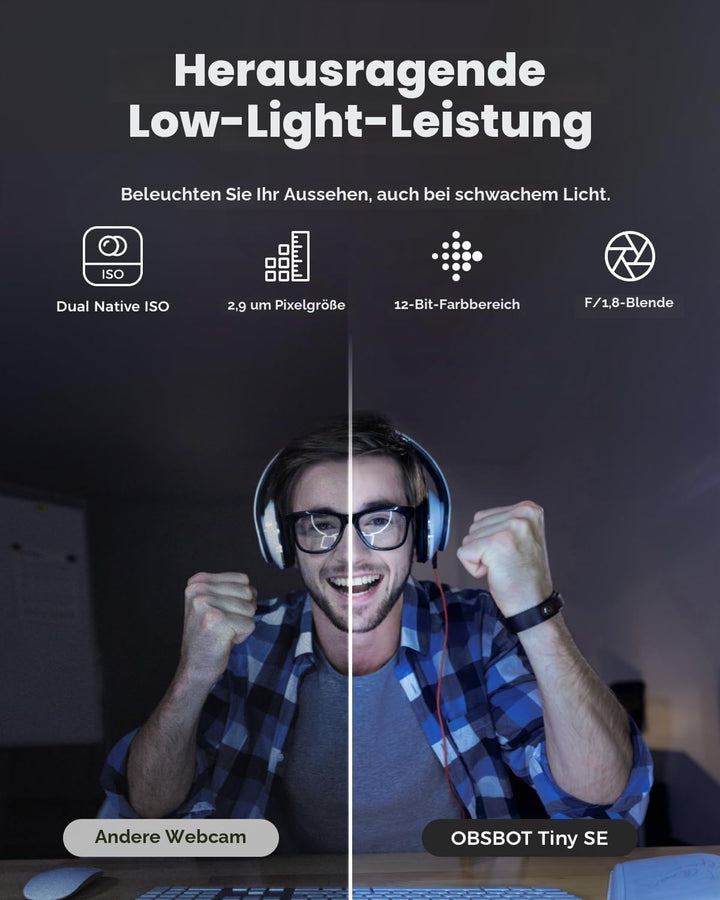 OBSBOT Tiny SE Webcam für PC, Full HD 1080P 100FPS USB-Webcam mit AI-Tracking, Mikrofon, Stativ, ges