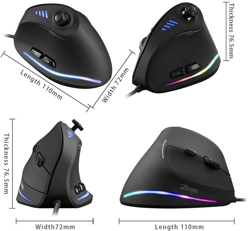 Zeerkeer Vertikale Maus 10000 DPI, ergonomische Maus mit RGB-Beleuchtung, 5 einstellbare DPI (1500-2