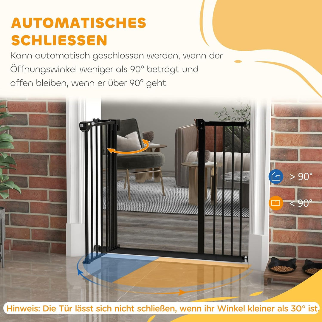 PawHut Türschutzgitter Treppenschutzgitter mit 14 cm Verlängerung Türgitter ohne Bohren mit Auto-Clo