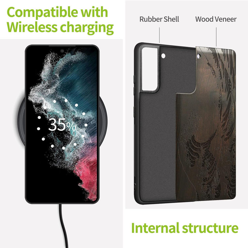 Carveit Handyhülle für Galaxy S22 Plus Case [Holz und TPU Silikon Hybrid hülle] Stossfeste Stossstan