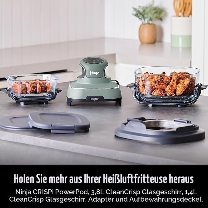 Ninja CRISPi Tragbare Luftfritteuse: Air Fry, Braten, Warmhalten, Recrisp, 2 x abnehmbare Glasbehält
