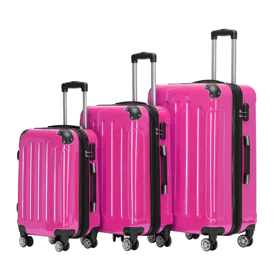 BEIBYE- 3er Kofferset Hartschalen-Koffer Reisekoffer Trolley Rollkoffer Set Reisekofferset (Pink), P