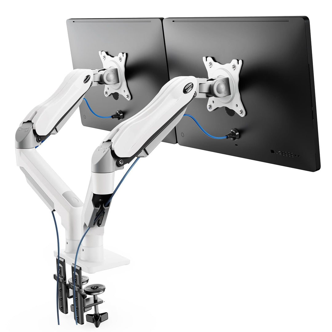 HUANUO Weiss Monitorhalterung Für 2 Monitore, Geeignet Für 13 Bis 32 Zoll Bildschirme, Höhenverstell