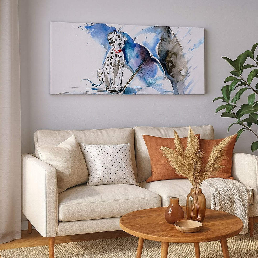 Wandbilder Dekoration Wohnzimmer Hund Regenschirm Regen Wetter Panorama Bilder auf Leinwand 120x50cm