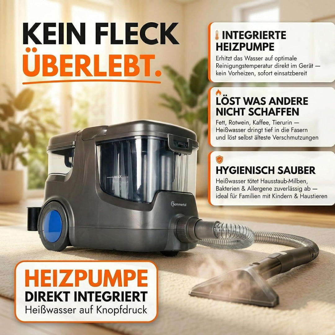 Sommertal HYDRO 9000 MAX Waschsauger | 1.000W, 20 kPa | Teppichreiniger & Polsterreiniger mit integr