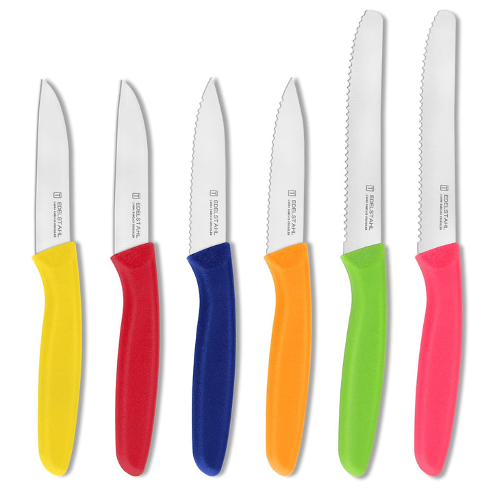 Classic Gemüsemesser-Set, 6-teilig, Obstmesser, Schälmesser mit Wellenschliff, Tomatenmesser, Scharf