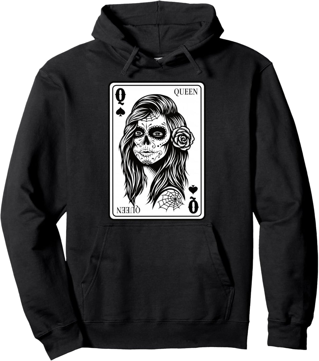 King And Queen Skull - 1/2 Card Hearts Flush Couple Matching Pullover Hoodie