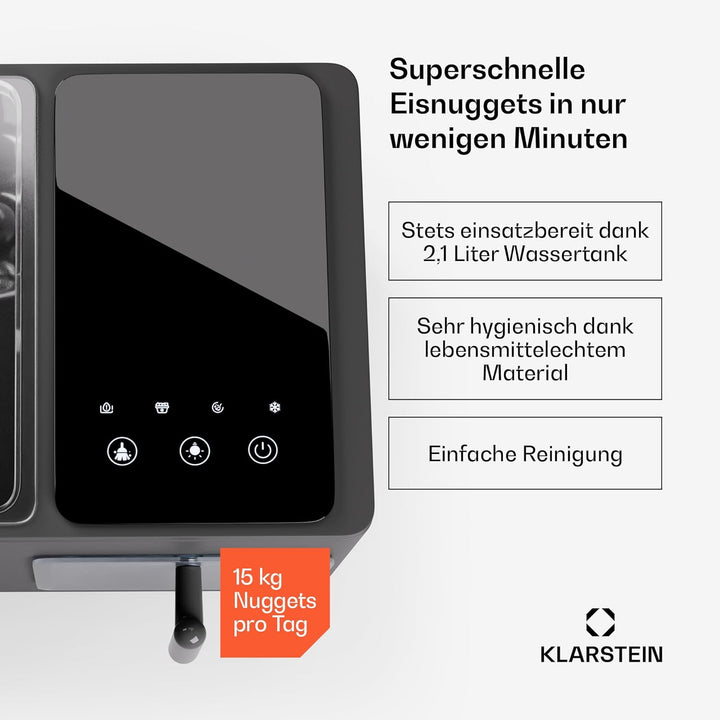 Klarstein Eiswürfelmaschine für Zuhause Camping Gastro, Schnelle Mini Eiswürfelmaschine Klein, Profi