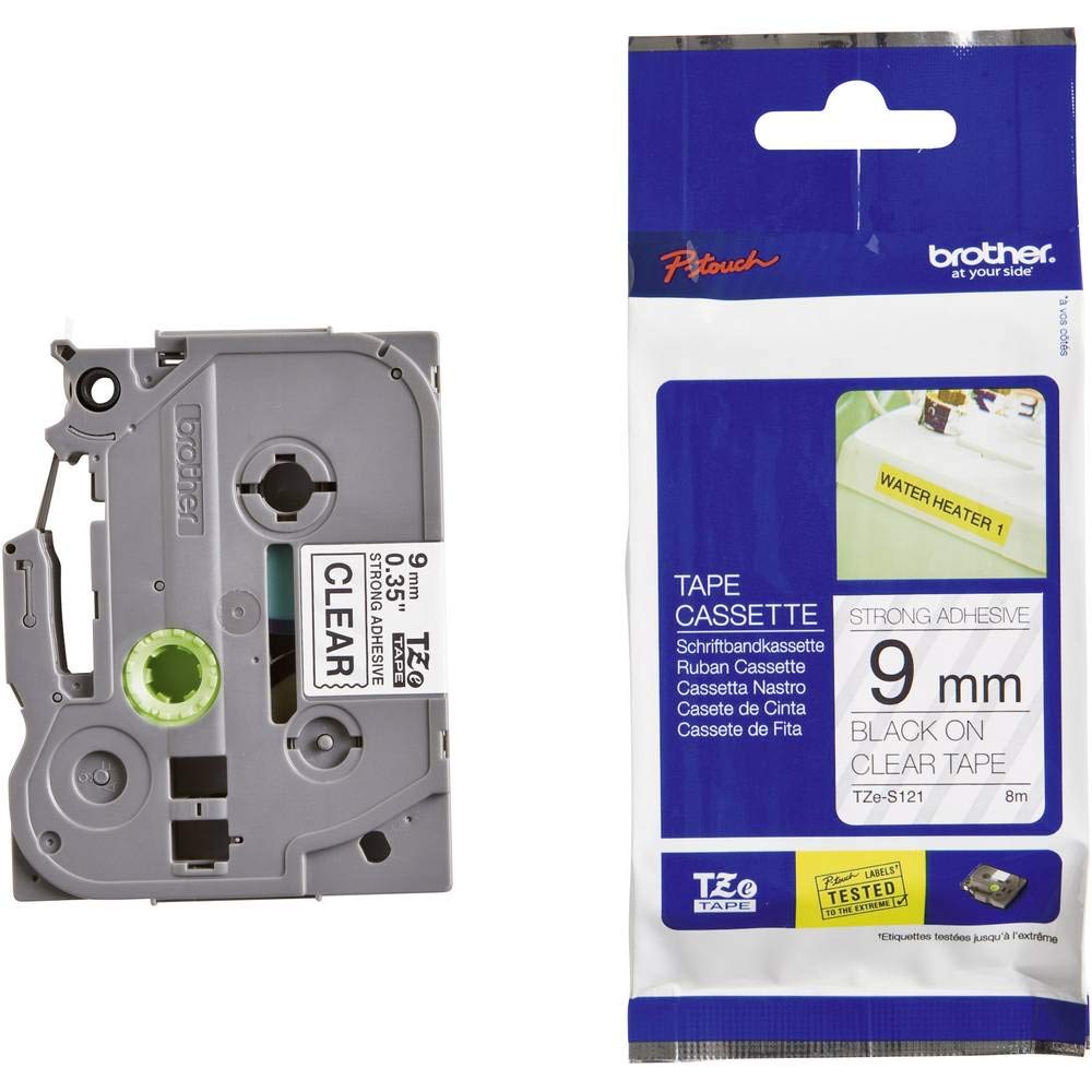 Brother TZe-S121 P-touch Schriftband (extra-stark klebend, 9 mm breit und 8 m lang, laminiert, u.a.
