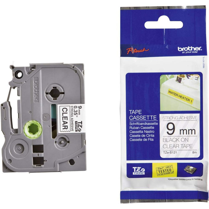 Brother TZe-S121 P-touch Schriftband (extra-stark klebend, 9 mm breit und 8 m lang, laminiert, u.a.